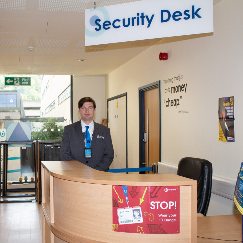 manb at security desk. Cerebral Security Solutions. Security Guarding, Door Supervisors, Hotel Security, Keyholding, Mobile Security, Vacant Property Security, Farm Security, Education Security. Bristol, Somerset.