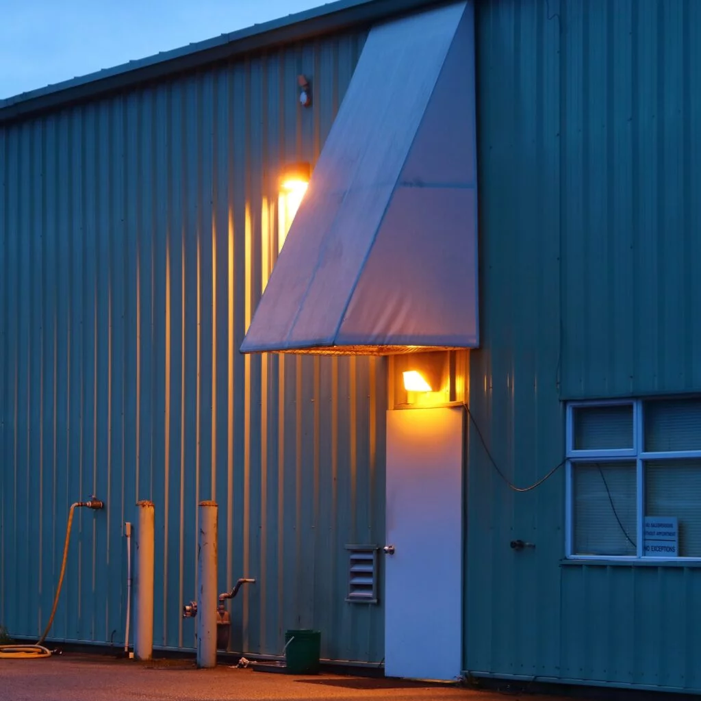 Door on side of warehouse. Cerebral Security Solutions. Security Guarding, Door Supervisors, Hotel Security, Keyholding, Mobile Security, Vacant Property Security, Farm Security, Education Security. Bristol, Somerset.